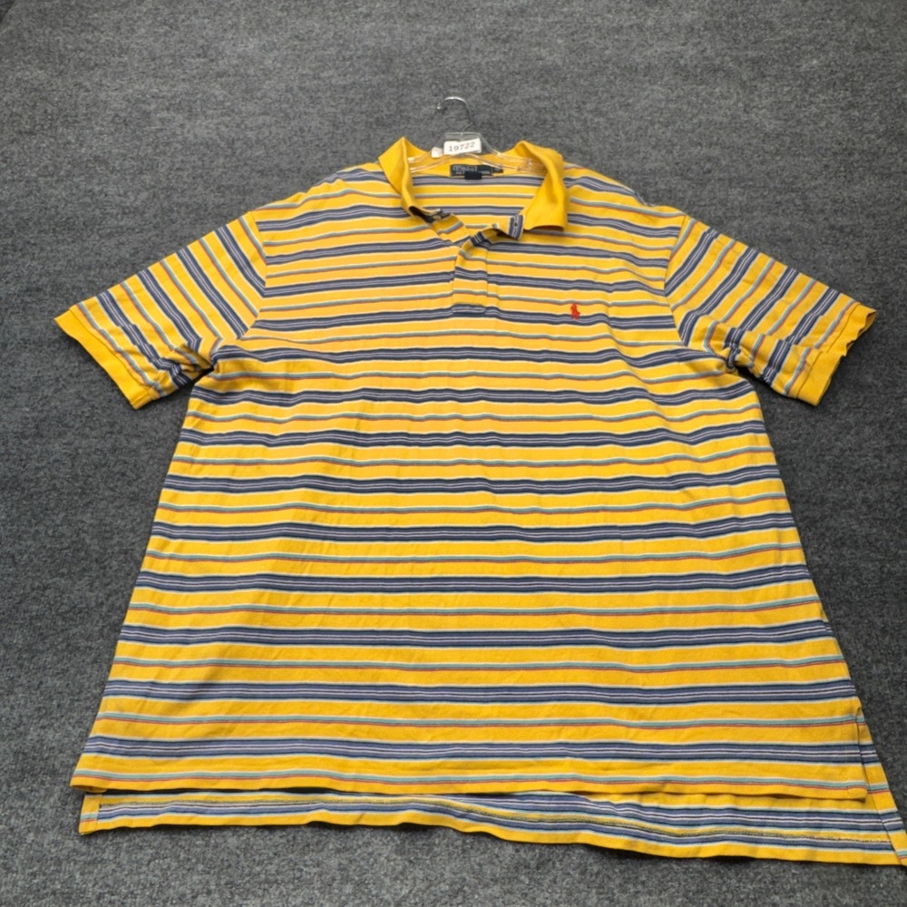 Polo Ralph Lauren Polo Shirt Mens 2XB Yellow Rugby Striped Pique Pony XXL Big